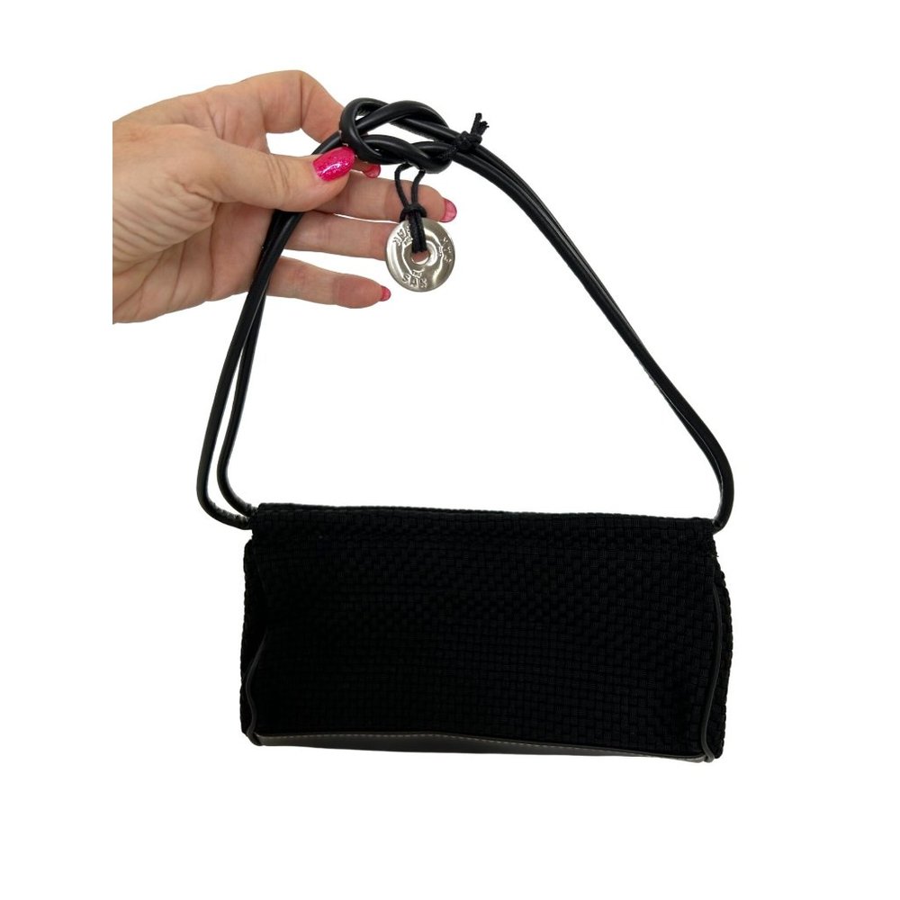 The Sak Women’s Black Purse Fabric Weave Faux Leather Rectangle Snap Pockets